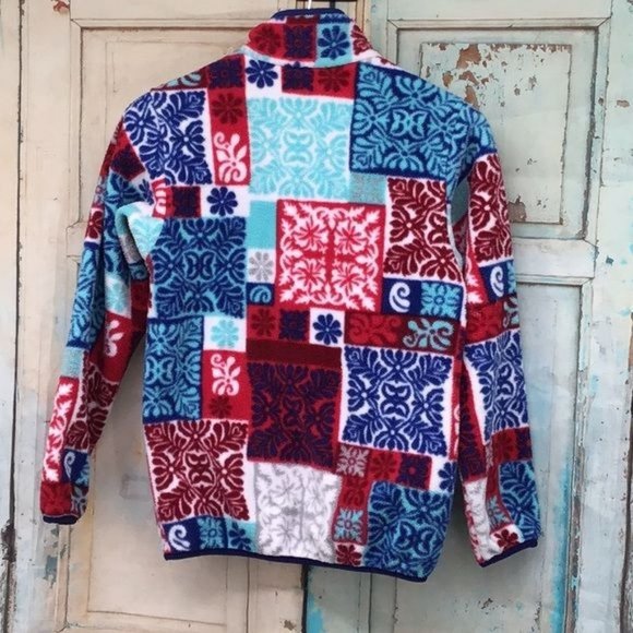 Patagonia Woman XXS Patchwork Synchilla Snap T Fleece Makai Red Blue White - Picture 5 of 6